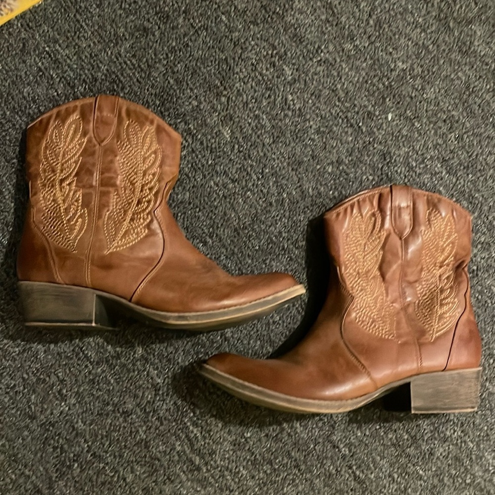 Coconuts by Matisse Tan Embroidered Ankle Booties